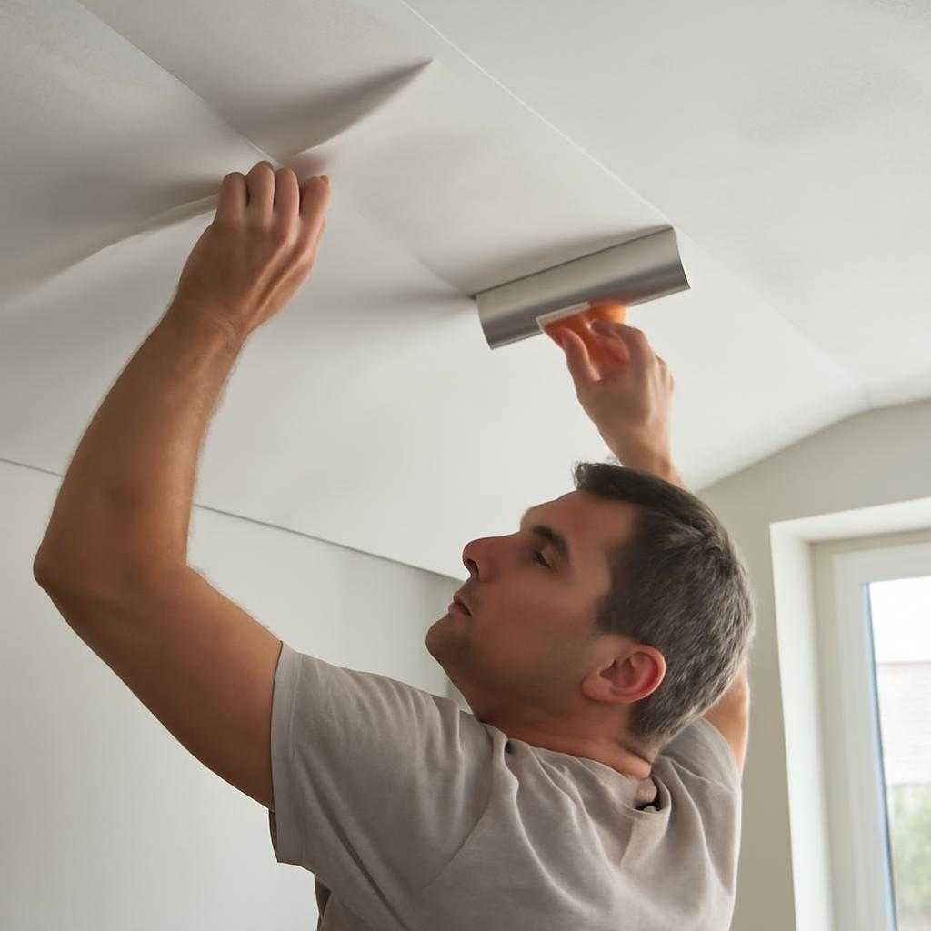 поклейка потолка