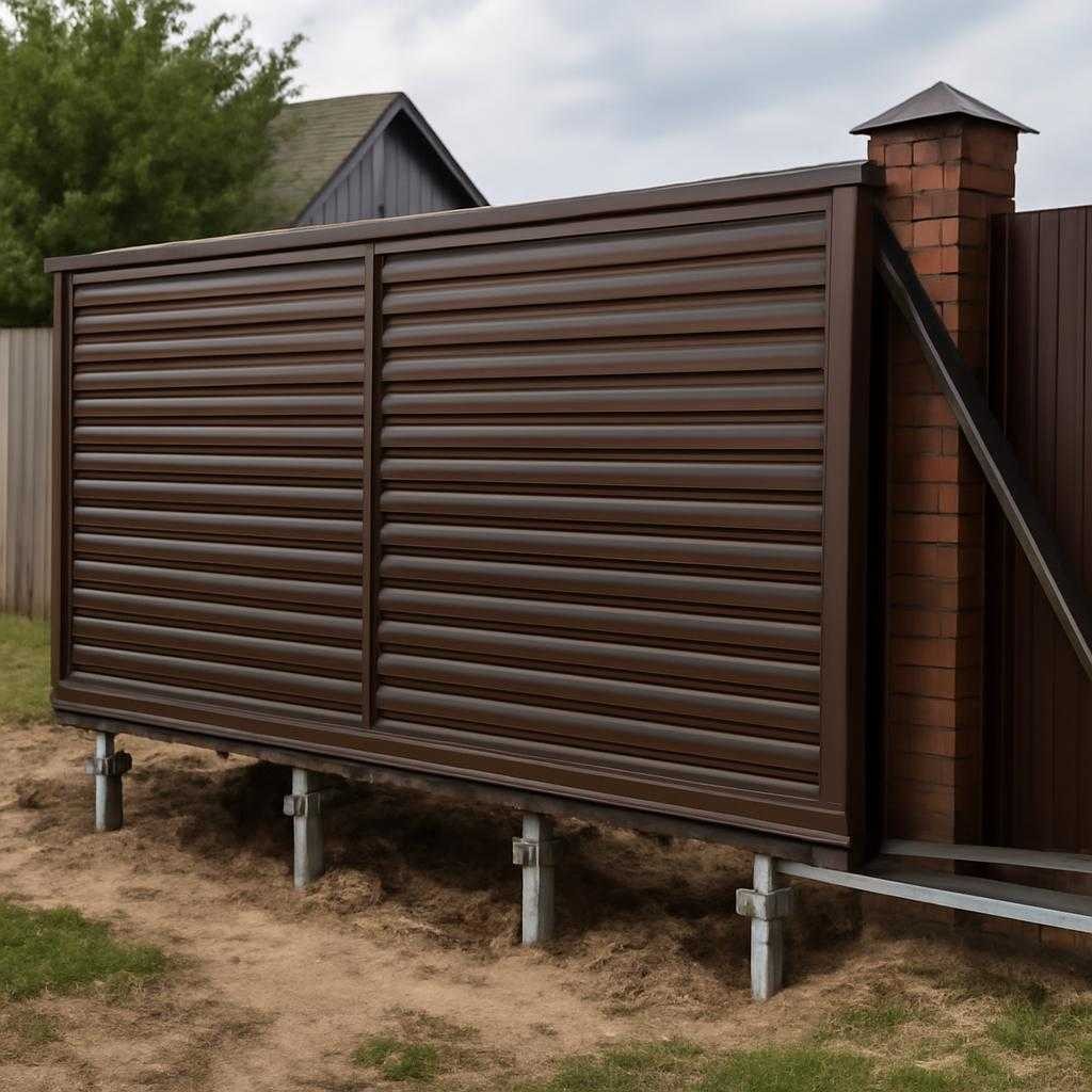 откатные ворота на винтовых сваях