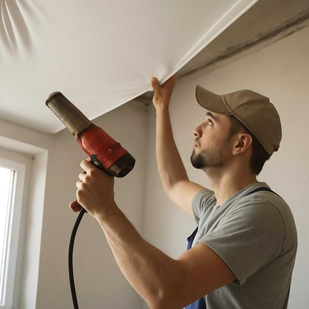 монтаж натяжных потолков с нагревом